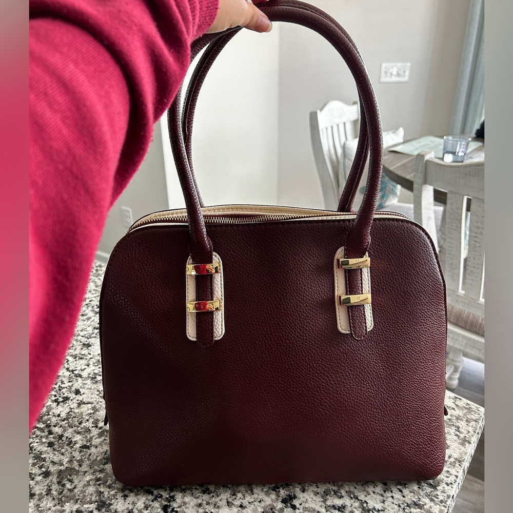 Charming Charlie Burgundy Dome Satchel with Gold Hardware